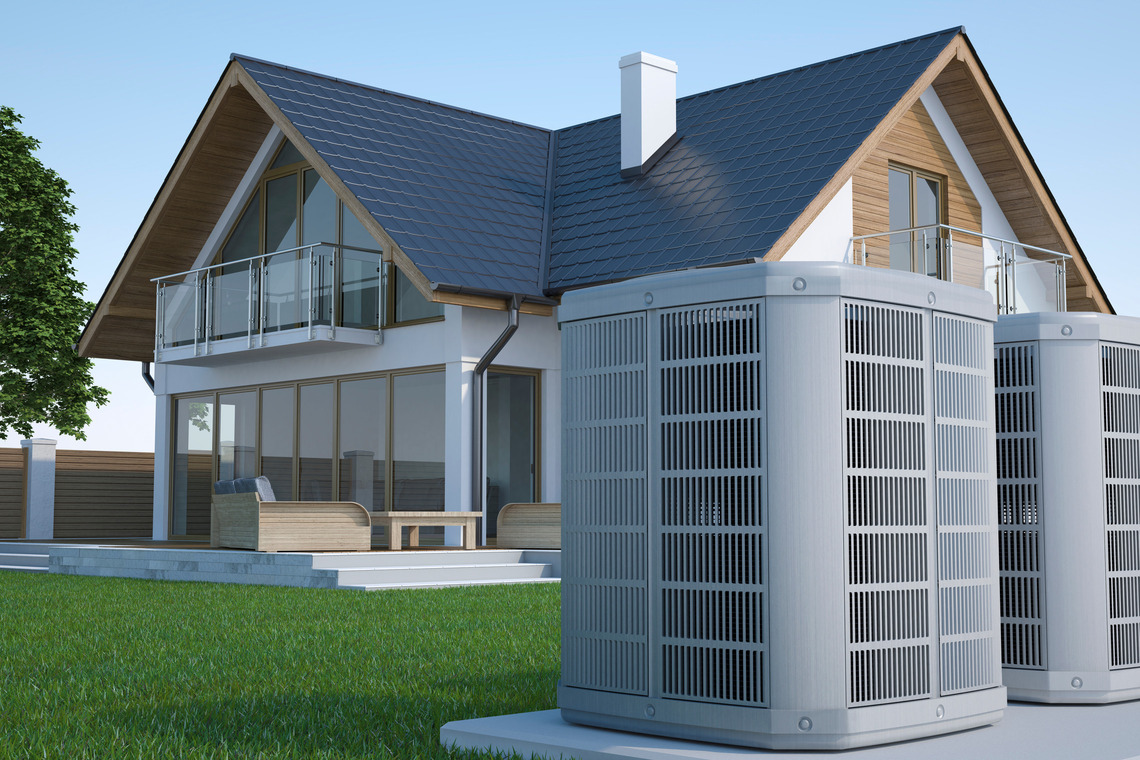 Ein Haus mit Wärmepumpe