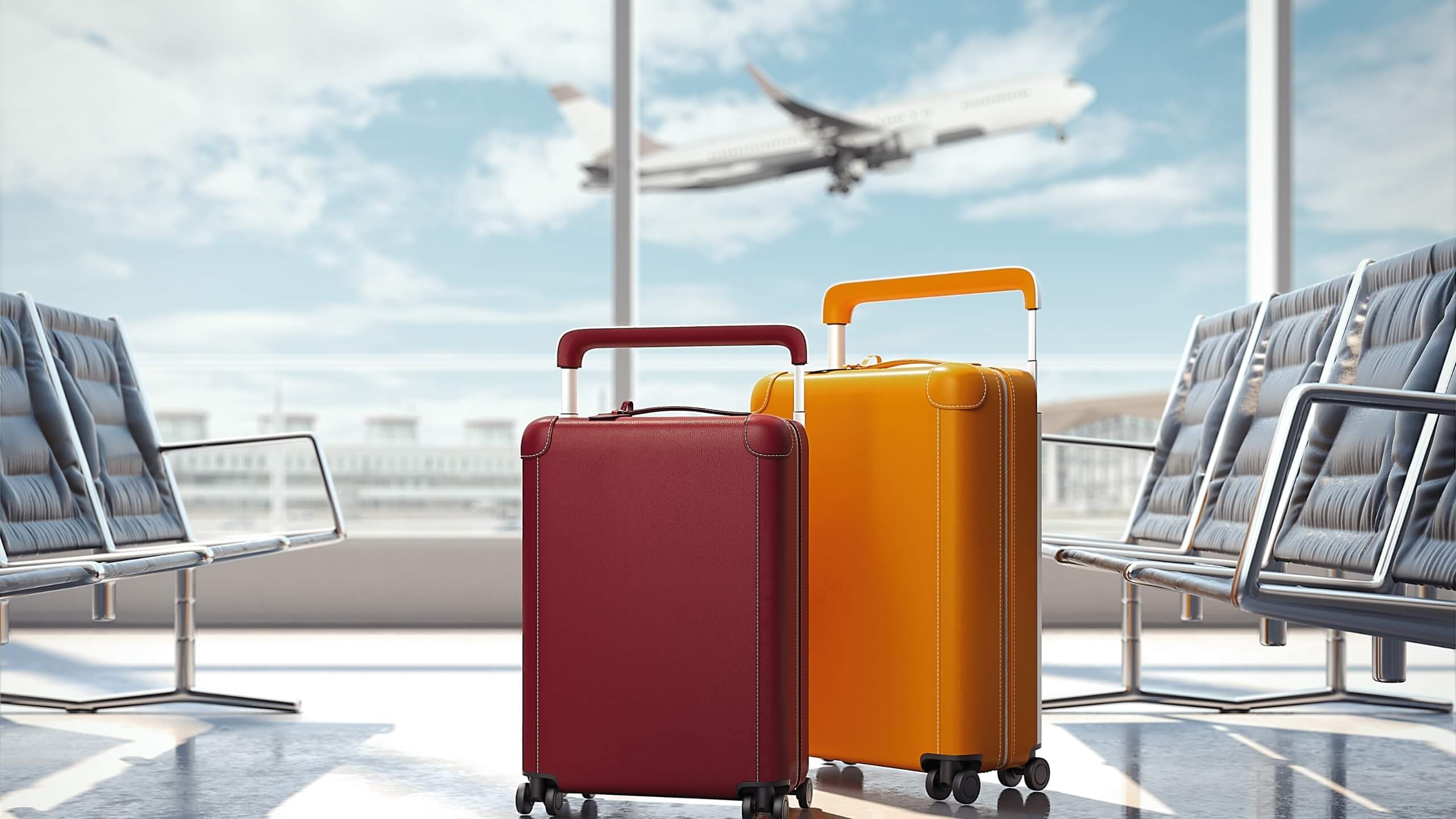 Koffer und Rücksäcke am Flughafen, abgesichert und geschützt von Beschädigung und Verlust durch Reisegepäckversicherung. Umfangreicher Schutz von Reisegepäck durch das BDF Sozialwerk