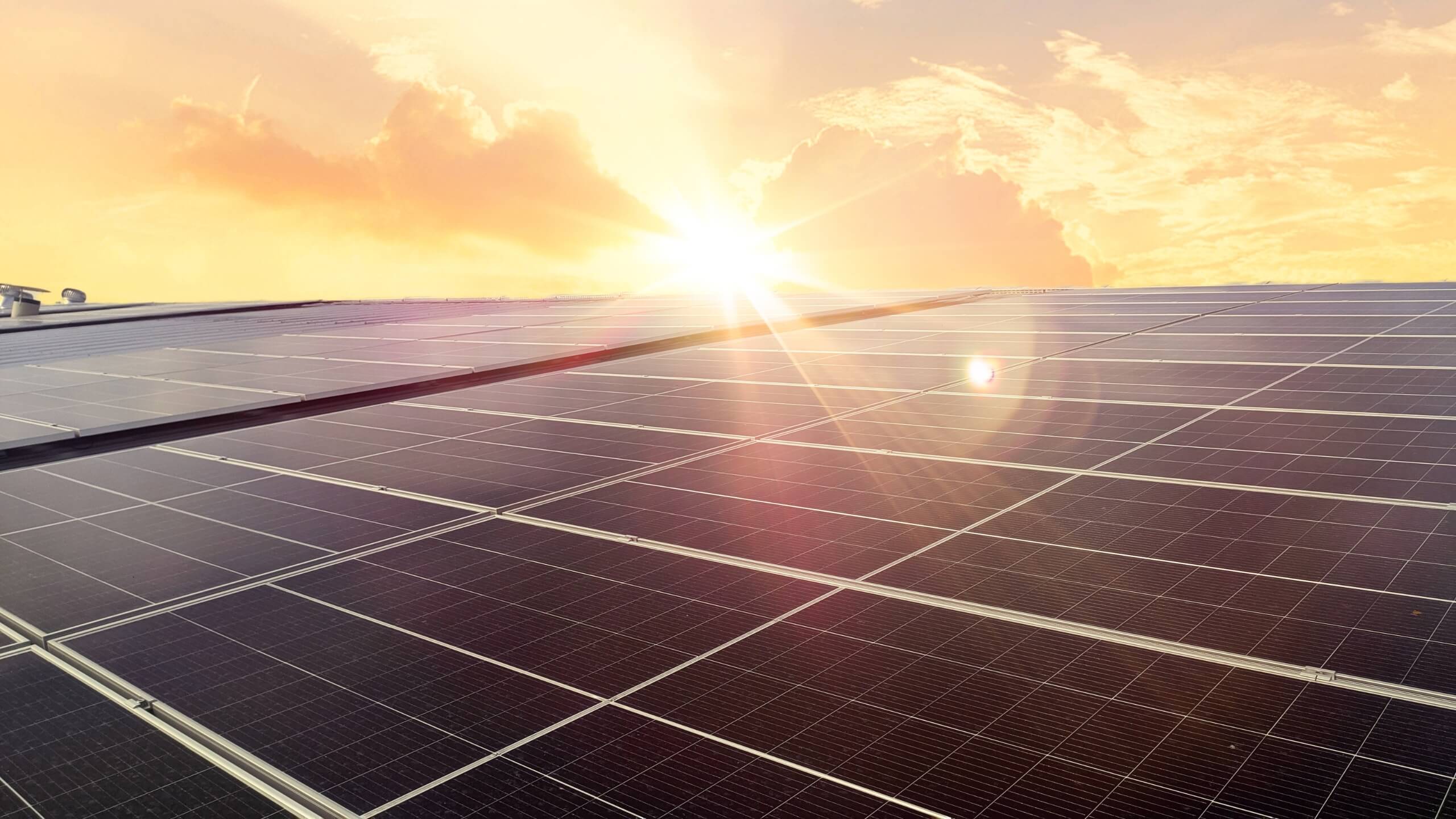 Photovoltaikversicherung des BDF Sozialwerks, eine Photovoltaikanlage geschützt und abgesicherung durch einte Versicherung des BDF Sozialwerk. Sonne die auf Solaranlage scheint.
