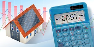 Eine Grafik eines Hauses und ein Taschenrechner